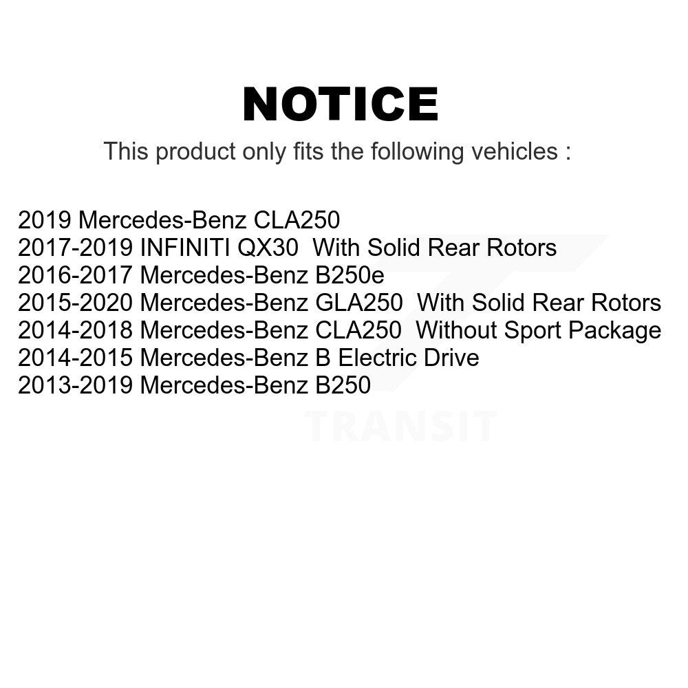 [Arrière] Kit de Disque de frein pour Mercedes-Benz CLA250 GLA250 INFINITI QX30 B Electric Drive B250e B250 K8-100938