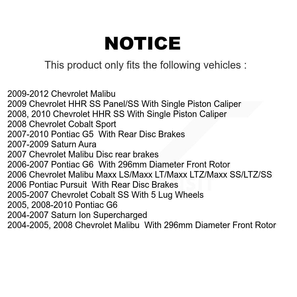 [Avant + Arrière] Kit de Disque de frein pour Chevrolet Malibu Pontiac G6 Cobalt Saturn Ion HHR Aura G5 Pursuit K8-101002