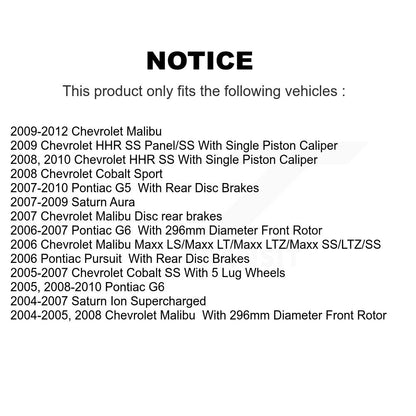 [Avant + Arrière] Kit de Disque de frein pour Chevrolet Malibu Pontiac G6 Cobalt Saturn Ion HHR Aura G5 Pursuit K8-101002