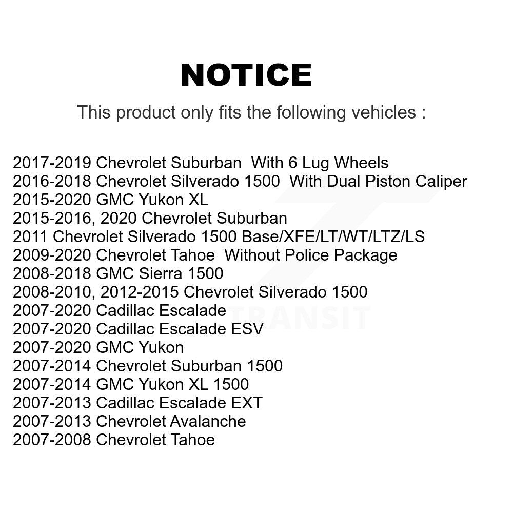 [Avant + Arrière] Kit de Disque de frein pour Chevrolet Silverado 1500 GMC Sierra Tahoe Yukon Cadillac Suburban Escalade XL Avalanche ESV EXT K8-101012
