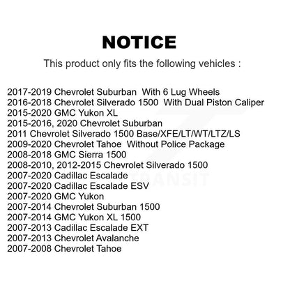 [Avant + Arrière] Kit de Disque de frein pour Chevrolet Silverado 1500 GMC Sierra Tahoe Yukon Cadillac Suburban Escalade XL Avalanche ESV EXT K8-101012