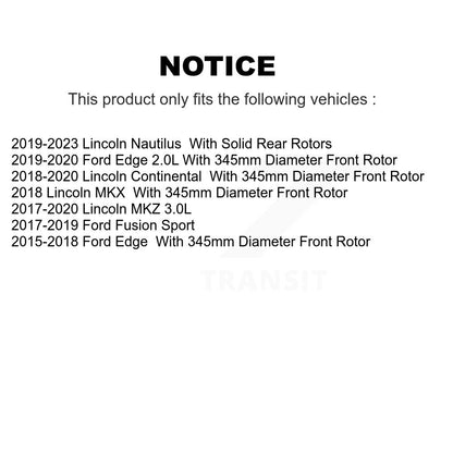 [Avant + Arrière] Kit de Disque de frein pour Ford Edge Fusion Lincoln MKZ MKX Nautilus Continental K8-101160