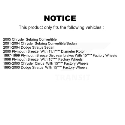[Avant + Arrière] Kit de Disque de frein pour Chrysler Sebring Dodge Stratus Cirrus Plymouth Breeze K8-101164