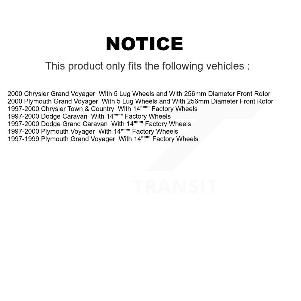 [Avant + Arrière] Kit de Disque de frein pour Dodge Grand Caravan Chrysler Town & Country Plymouth Voyager K8-101168