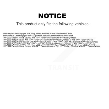 [Avant + Arrière] Kit de Disque de frein pour Dodge Grand Caravan Chrysler Town & Country Plymouth Voyager K8-101169