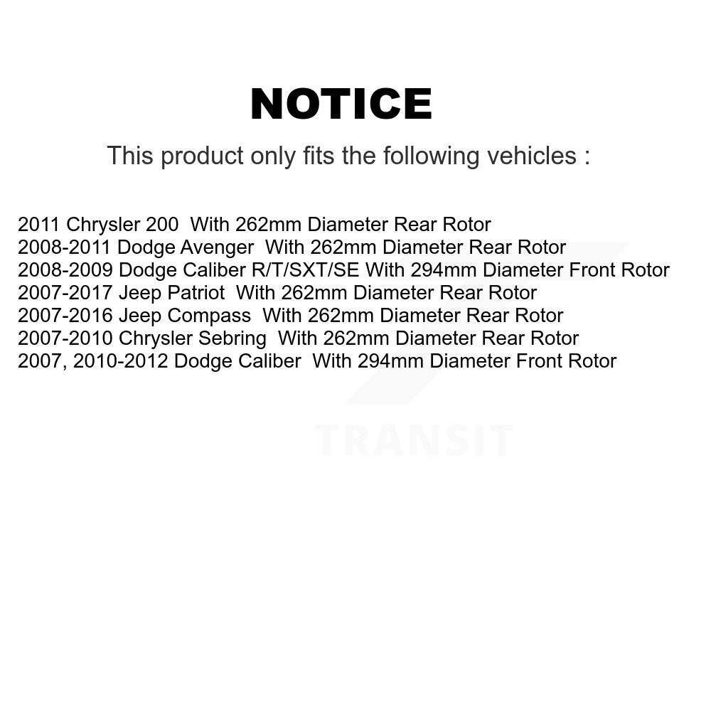 [Avant + Arrière] Kit de Disque de frein pour Jeep Patriot Dodge Compass Caliber Chrysler Avenger Sebring 200 K8-101198