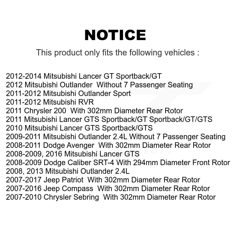 [Avant + Arrière] Kit de Disque de frein pour Jeep Patriot Compass Chrysler Dodge Avenger Mitsubishi Sebring Lancer 200 Outlander Sport RVR K8-101199
