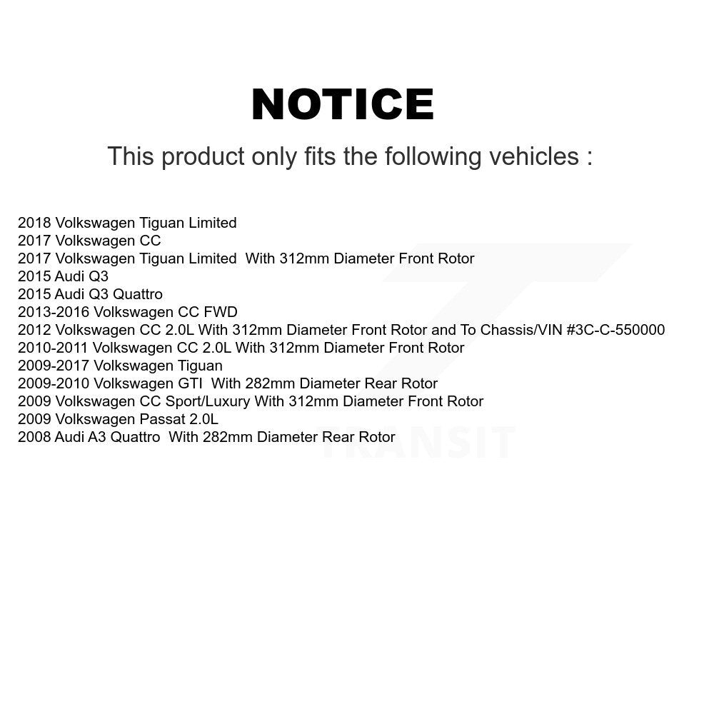 [Avant + Arrière] Kit de Disque de frein pour Volkswagen Tiguan CC Passat GTI Audi Q3 Limited A3 Quattro K8-101423