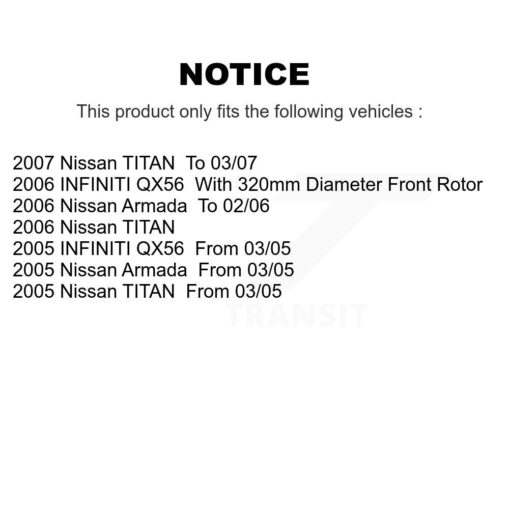 [Avant + Arrière] Kit de Disque de frein pour Nissan TITAN Armada INFINITI QX56 K8-101433