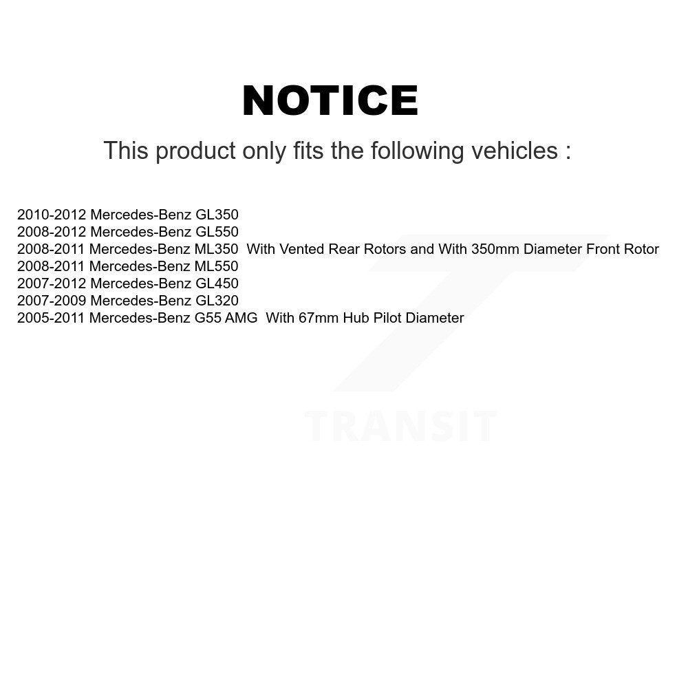 [Avant + Arrière] Kit de Disque de frein pour Mercedes-Benz ML350 GL450 GL550 GL350 ML550 GL320 K8-101434