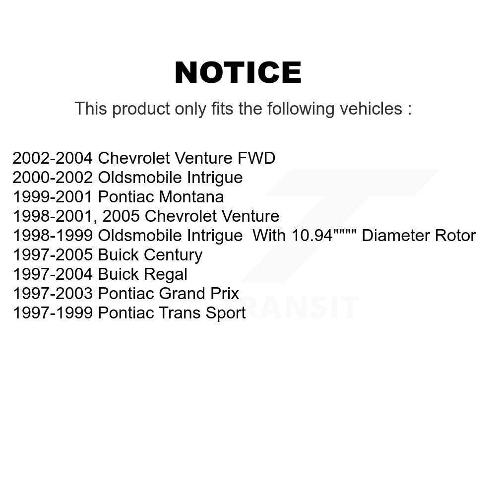 [Avant + Arrière] Kit de Disque de frein pour Buick Century Pontiac Grand Prix Chevrolet Venture Regal Oldsmobile Intrigue Montana Trans Sport K8-101805