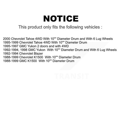 [Arrière] Kit de Tambour de frein pour Chevrolet K1500 Tahoe GMC Yukon Blazer K8-101846