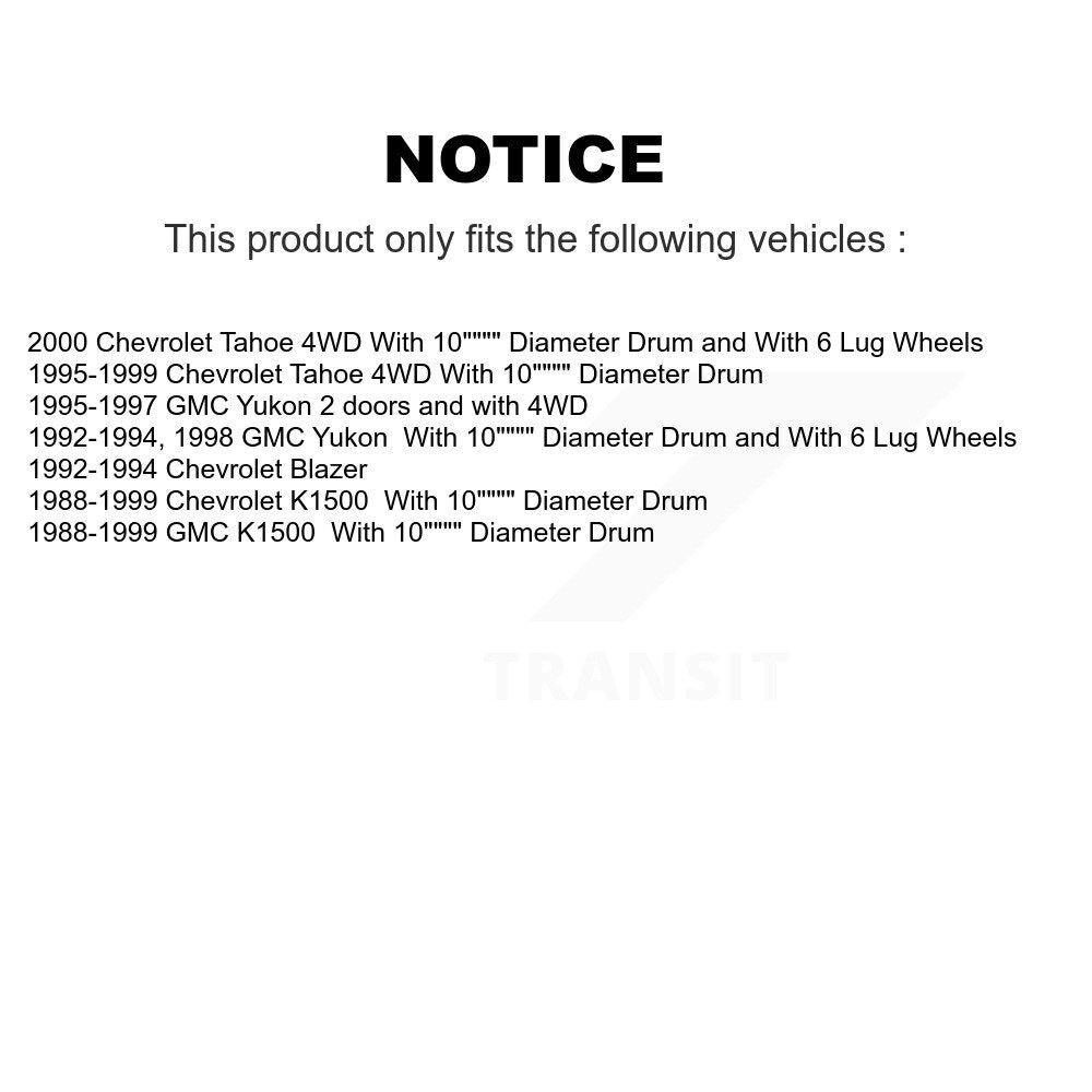 [Arrière] Kit de Tambour de frein pour Chevrolet K1500 Tahoe GMC Yukon Blazer K8-101846