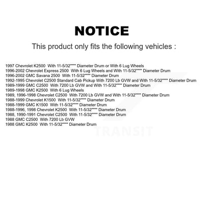 [Arrière] Kit de Tambour de frein pour Chevrolet K1500 GMC K2500 C2500 Express 2500 Savana K8-101847