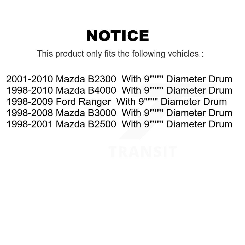 [Arrière] Kit de Tambour de frein pour Ford Ranger Mazda B3000 B2500 B4000 B2300 avec 9" Diameter Drum K8-101855