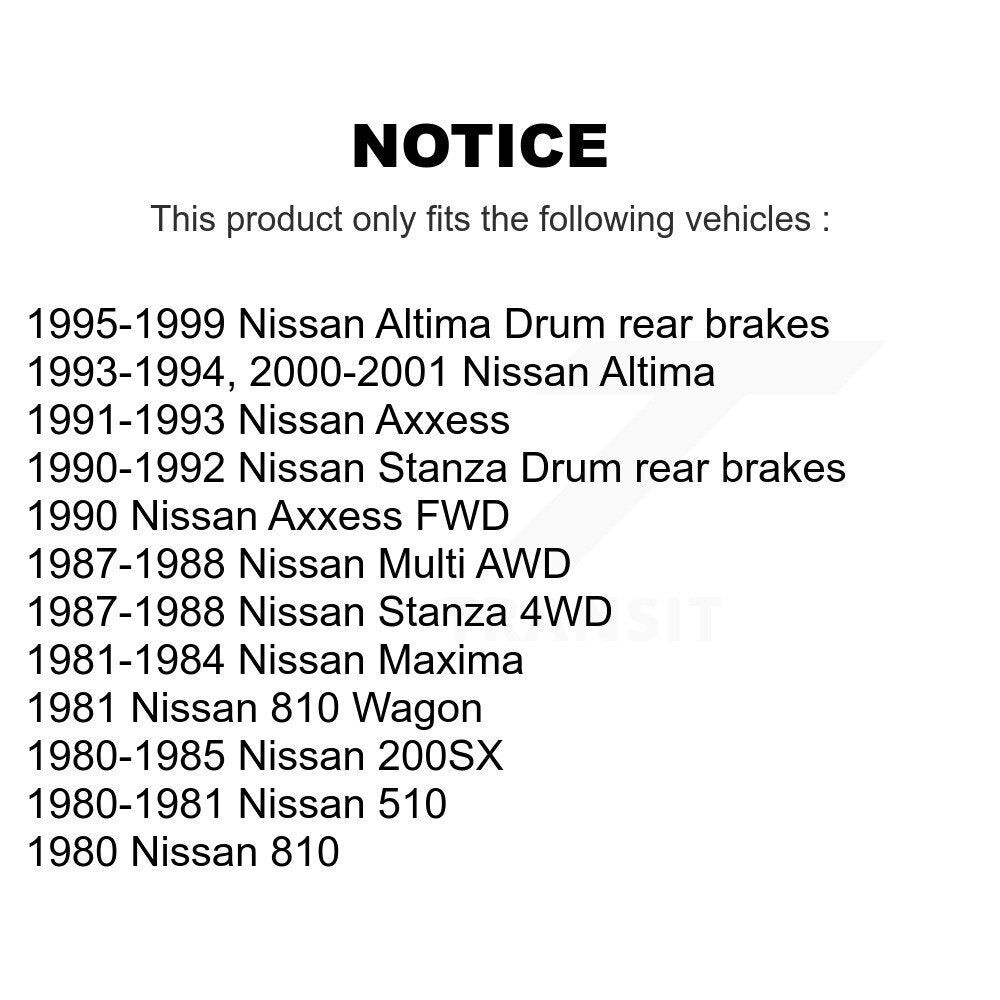 [Arrière] Kit de Tambour de frein pour Nissan Altima Stanza 200SX Maxima 510 Axxess 810 Multi K8-101860