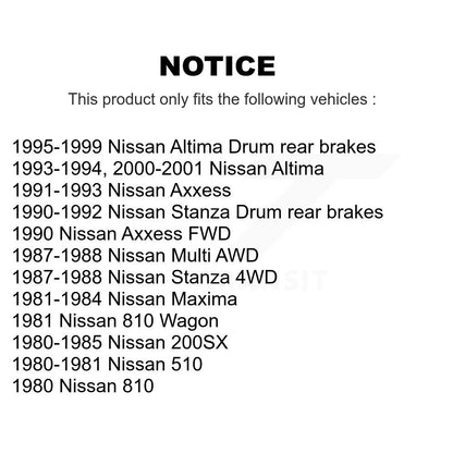 [Arrière] Kit de Tambour de frein pour Nissan Altima Stanza 200SX Maxima 510 Axxess 810 Multi K8-101860