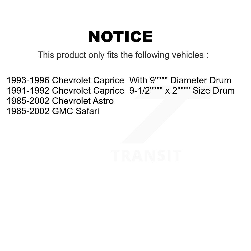 [Arrière] Kit de Tambour de frein pour Chevrolet Astro Caprice GMC Safari K8-101877