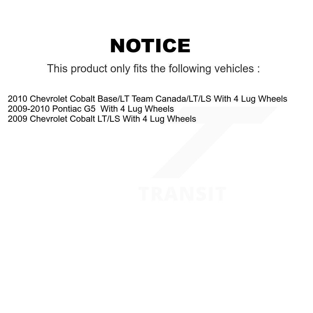 [Arrière] Kit de Tambour de frein pour Chevrolet Cobalt Pontiac G5 avec 4 Lug Wheels K8-101883