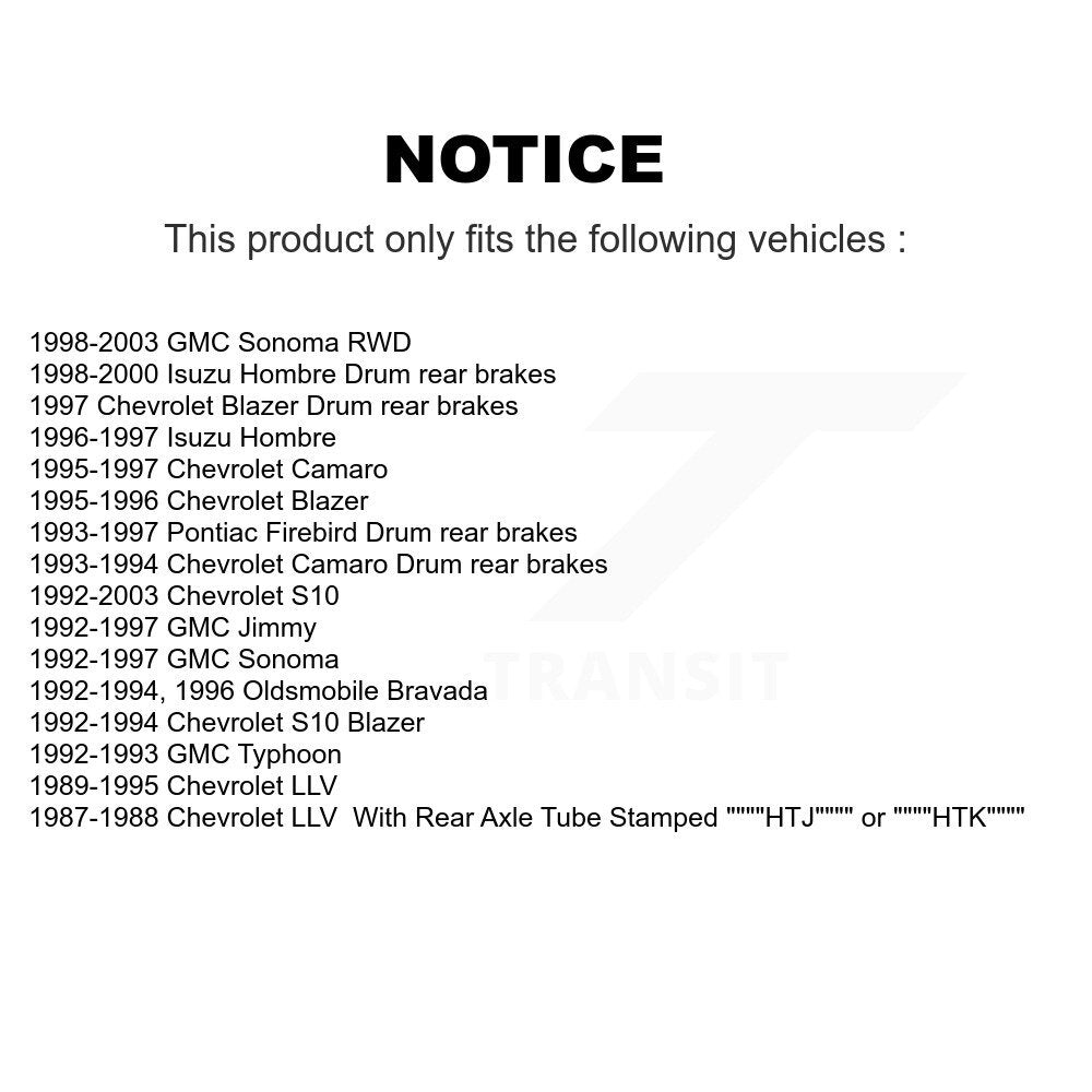 [Arrière] Kit de Tambour de frein pour Chevrolet S10 GMC Sonoma Blazer Camaro Jimmy Pontiac Firebird Isuzu Hombre Oldsmobile Bravada Typhoon LLV K8-101918