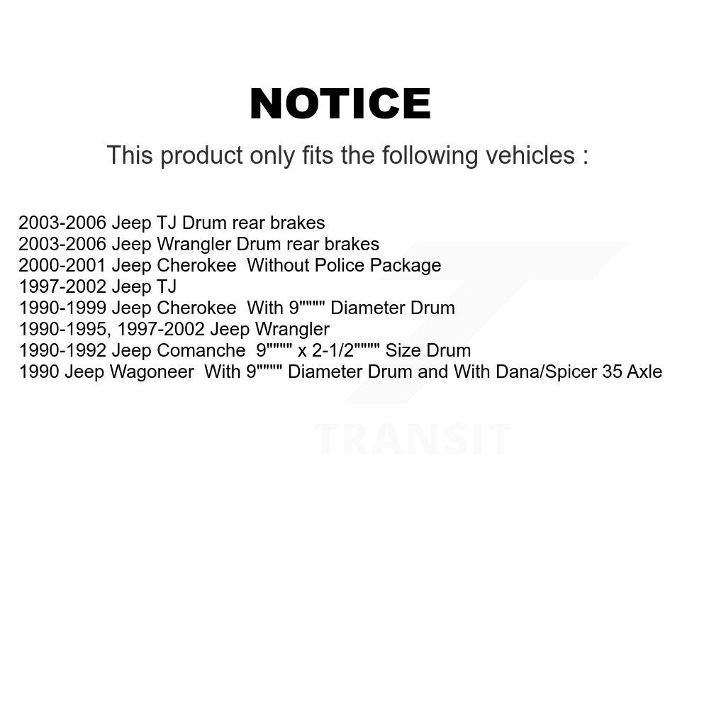 [Arrière] Kit de Tambour de frein pour Jeep Wrangler Cherokee Comanche Wagoneer TJ K8-101956