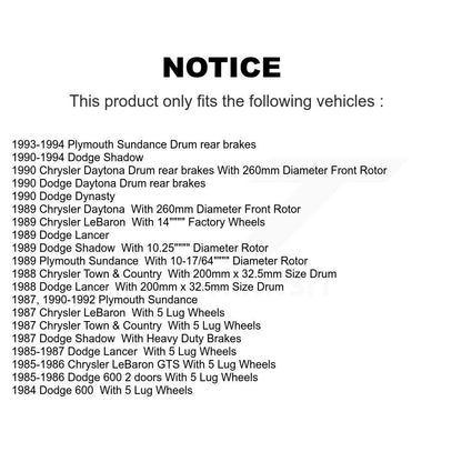 [Avant + Arrière] Kit de Disque de frein pour Dodge Chrysler LeBaron Shadow Plymouth Sundance 600 Dynasty Lancer Daytona Town & Country K8-102013