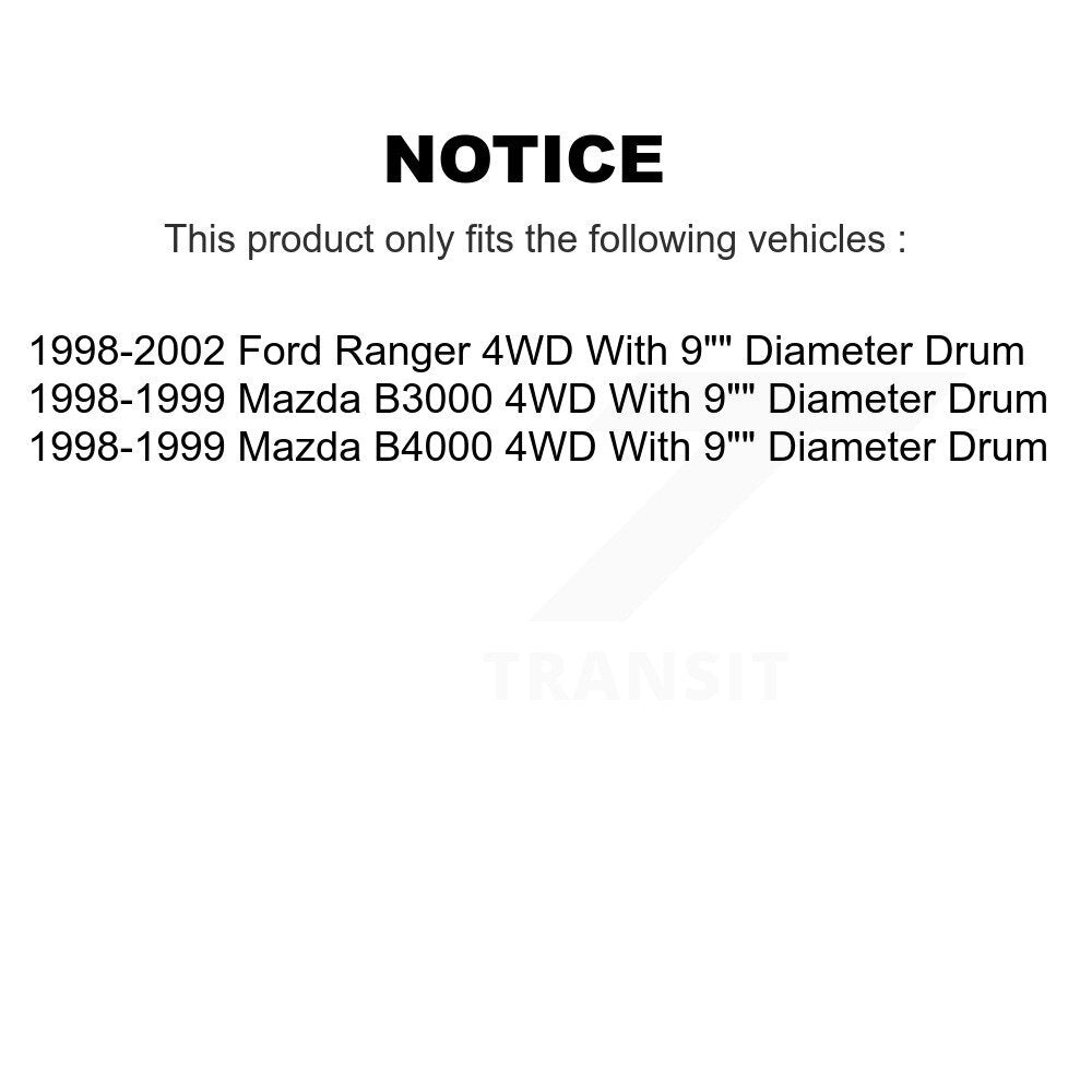 [Avant + Arrière] Kit de Disque de frein pour Ford Ranger Mazda B3000 B4000 avec 9" Diameter Drum 4WD K8-102050