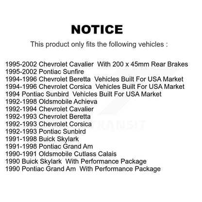 [Avant + Arrière] Kit de Disque de frein pour Chevrolet Cavalier Pontiac Sunfire Grand Am Buick Skylark Corsica Oldsmobile Achieva Beretta Sunbird Cutlass Calais K8-102130
