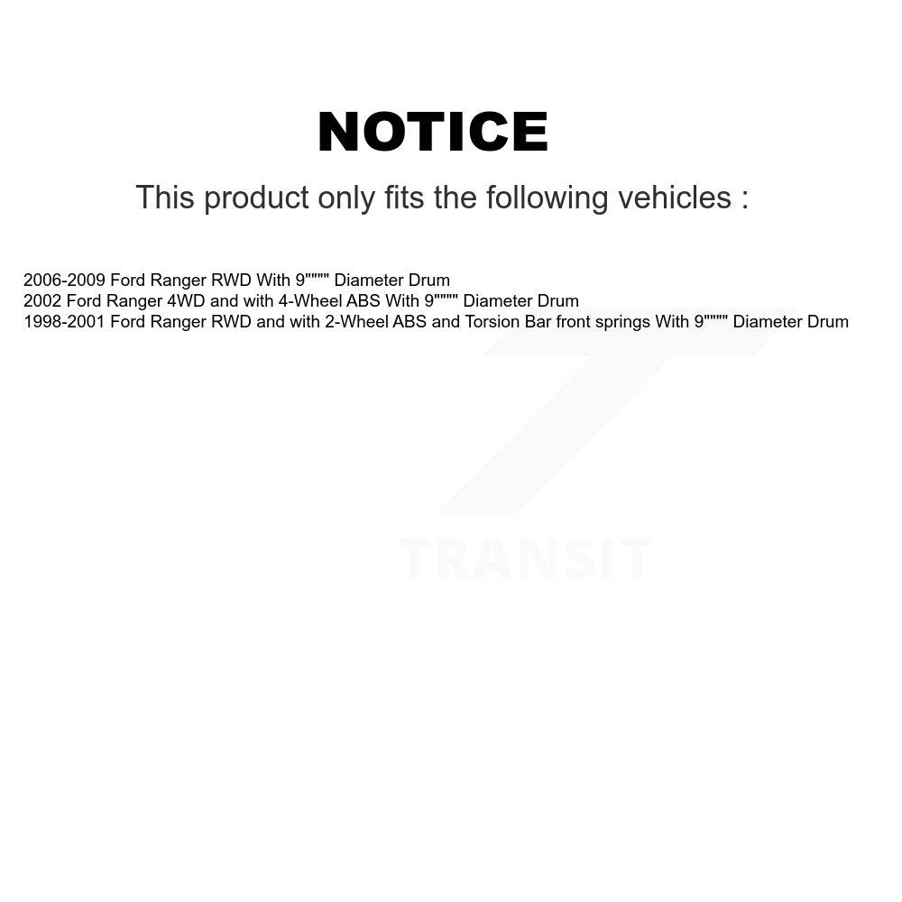 [Avant + Arrière] Kit d'ensemble disque de frein à disque et moyeu pour Ford Ranger avec 9" Diameter Drum K8-102190