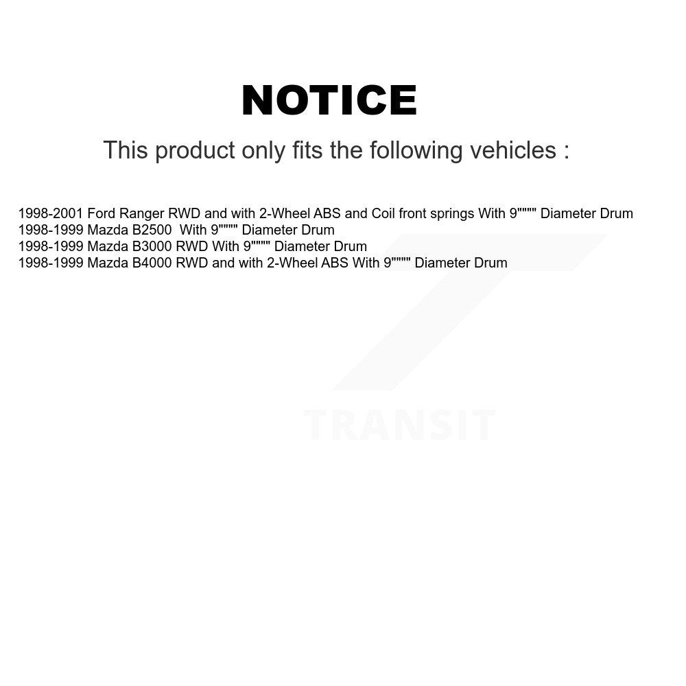[Avant + Arrière] Kit d'ensemble disque de frein à disque et moyeu pour Ford Ranger Mazda B2500 B3000 B4000 avec 9" Diameter Drum K8-102195