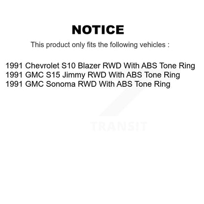 [Avant + Arrière] Kit d'ensemble disque de frein à disque et moyeu pour 1991 GMC Sonoma Chevrolet S10 Blazer S15 Jimmy avec ABS Tone Ring RWD K8-102204