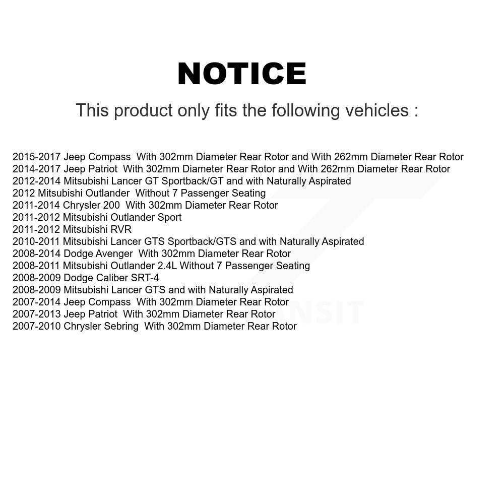 [Arrière] Disque et plaquette de frein pour Jeep Mitsubishi Patriot Chrysler 200 K8C-103853