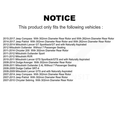 [Arrière] Disque et plaquette de frein pour Jeep Mitsubishi Patriot Chrysler 200 K8C-103853