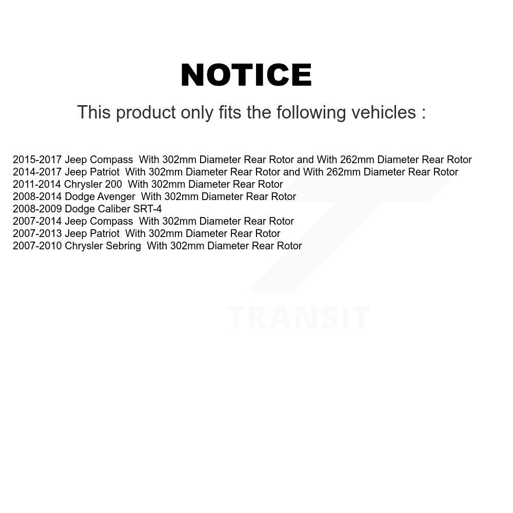 [Arrière] Disque et plaquette de frein pour Jeep Patriot Chrysler Dodge K8C-104336
