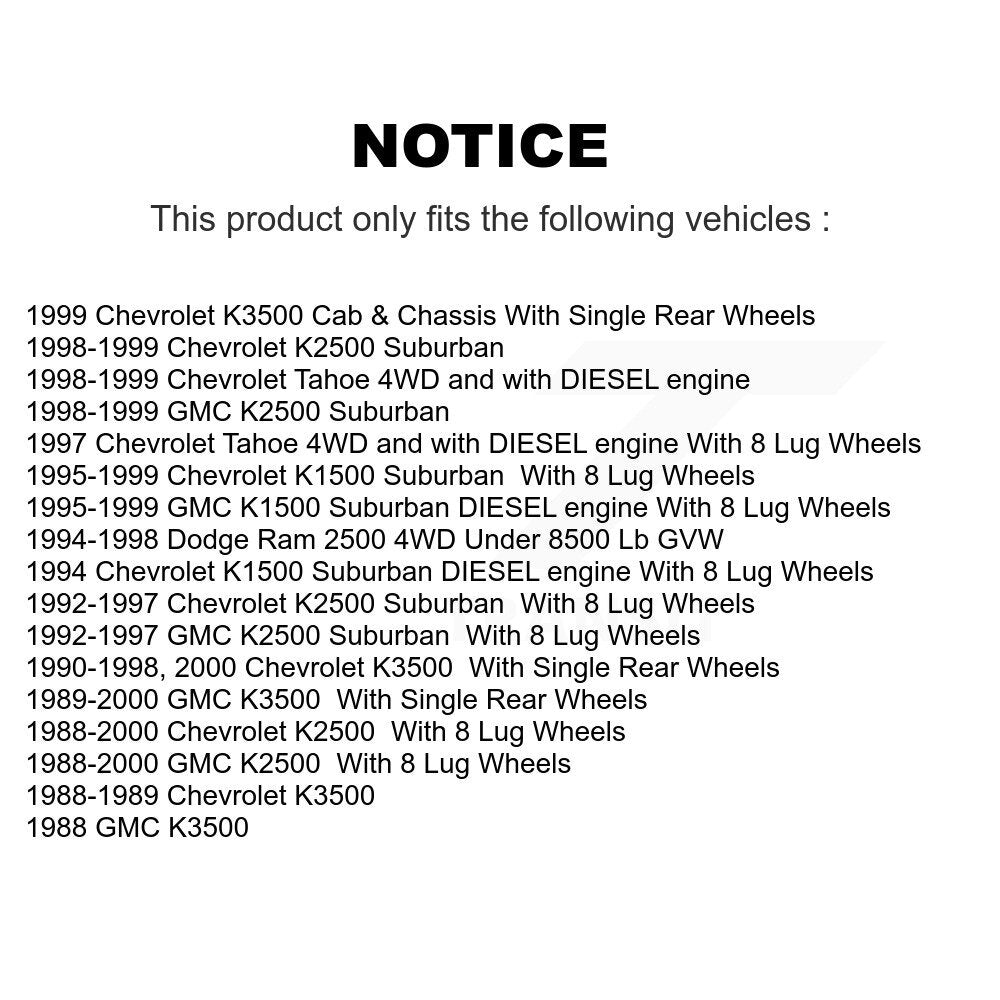 [Avant] Kit de Disque et plaquette (semi-métallique) de frein pour Chevrolet K2500 Dodge Ram 2500 K1500 Suburban Tahoe GMC K3500 K8F-100009