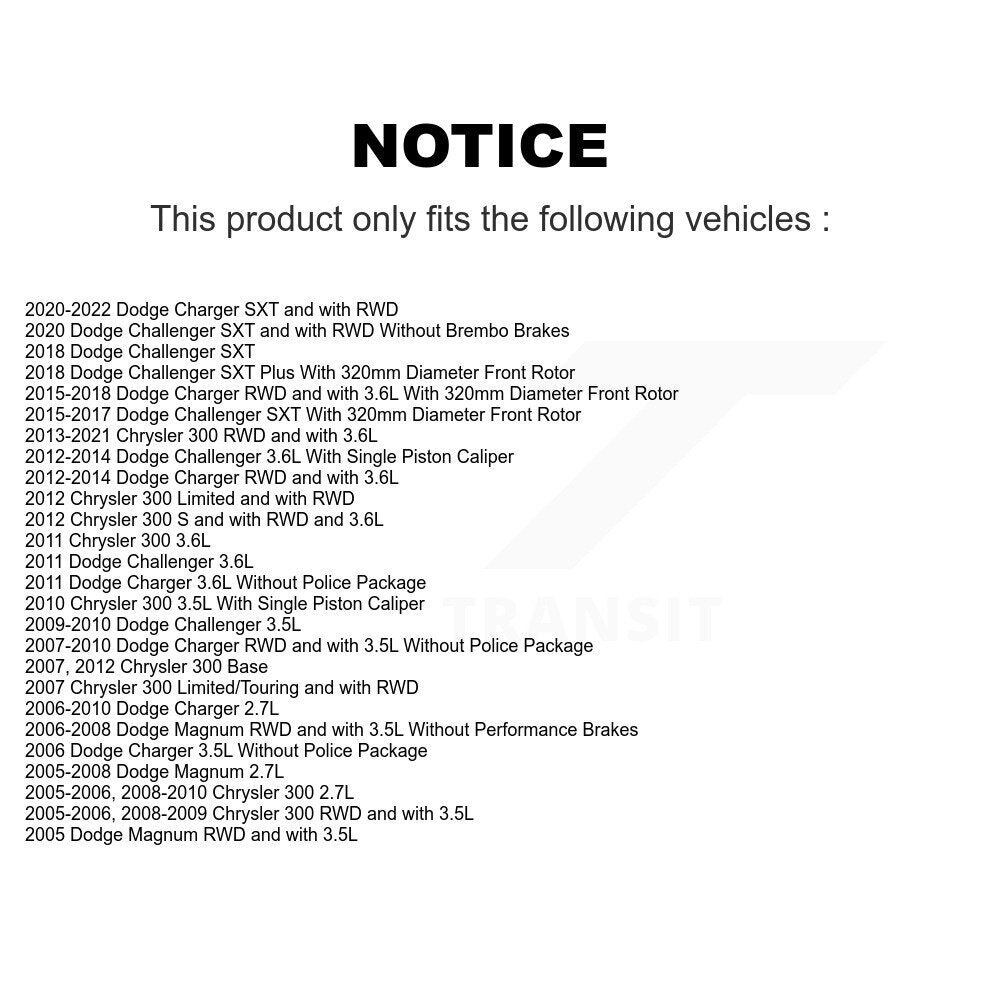 [Avant] Kit de Disque et plaquette (semi-métallique) de frein pour Dodge Charger Chrysler 300 Challenger Magnum K8F-100215