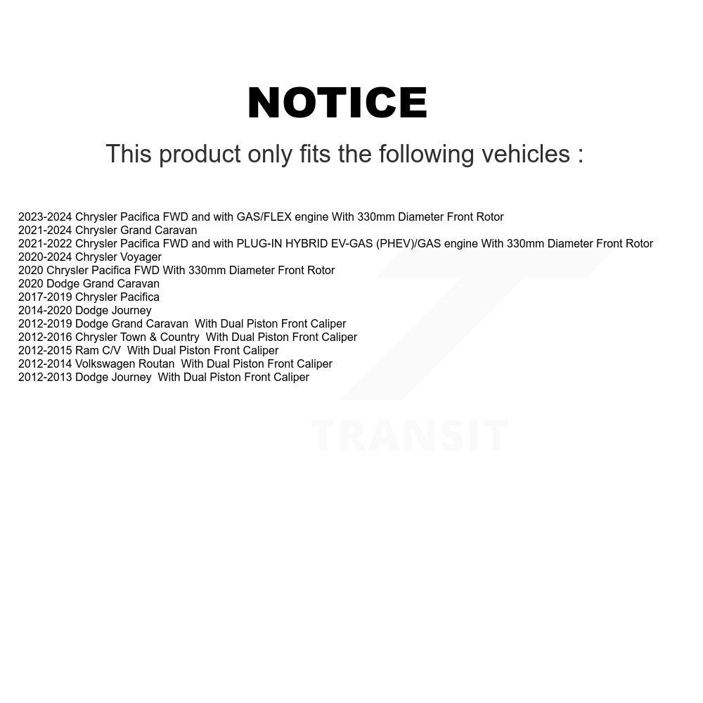 [Avant] Kit de Disque et plaquette (semi-métallique) de frein pour Dodge Grand Caravan Chrysler Journey Town & Country Pacifica Ram C/V Volkswagen Routan Voyager K8F-100239