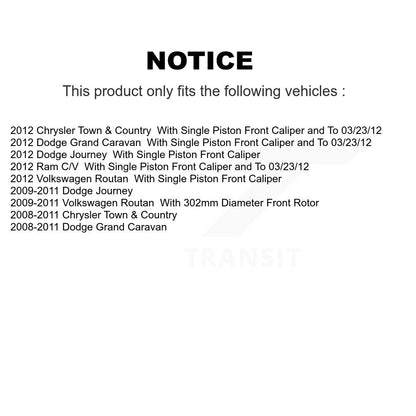 [Avant + Arrière] Kit de Disque et plaquette (semi-métallique) de frein pour Dodge Grand Caravan Chrysler Town & Country Journey Volkswagen Routan Ram C/V K8F-100974