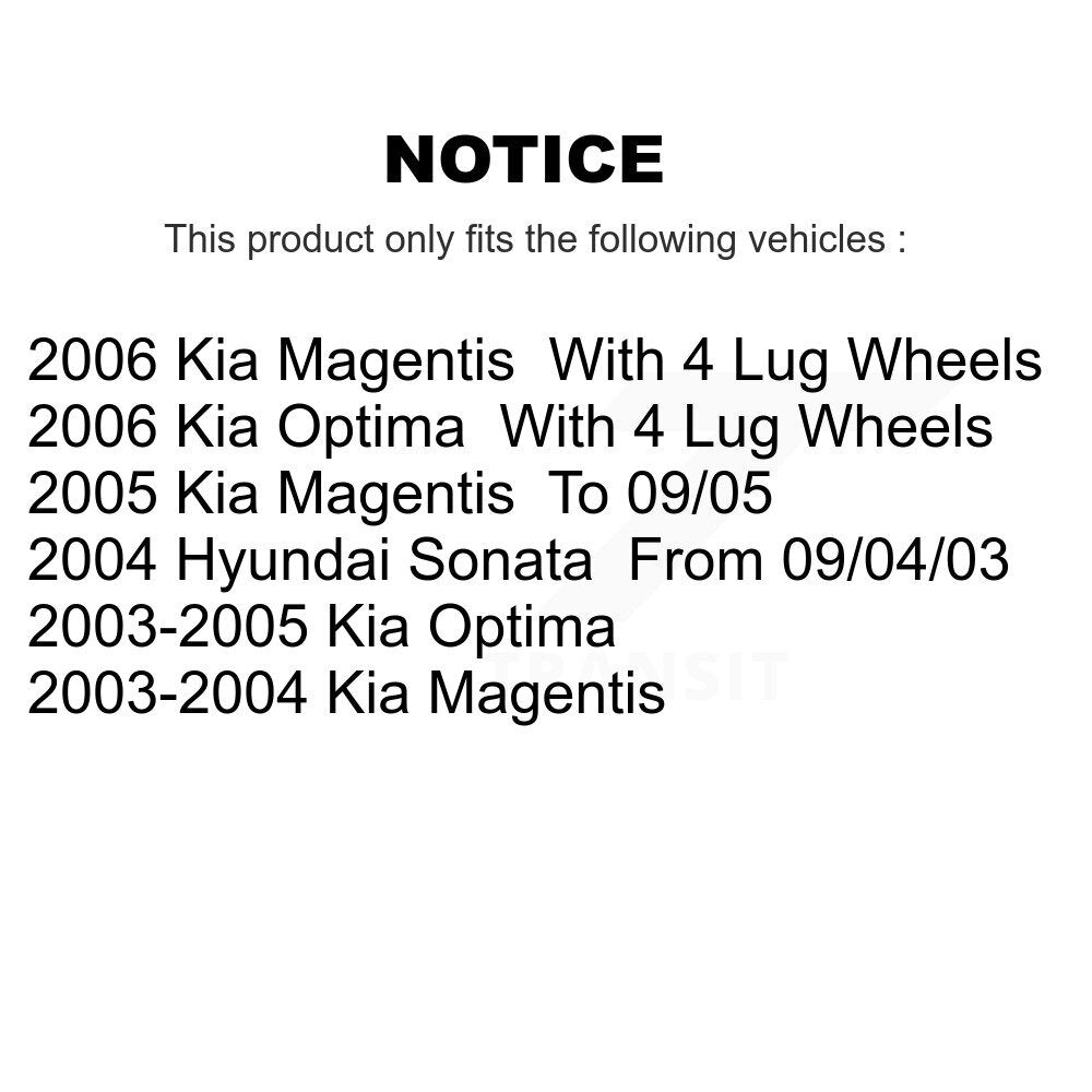 [Avant + Arrière] Kit de Disque et plaquette (semi-métallique) de frein pour Kia Optima Hyundai Sonata Magentis K8F-101195