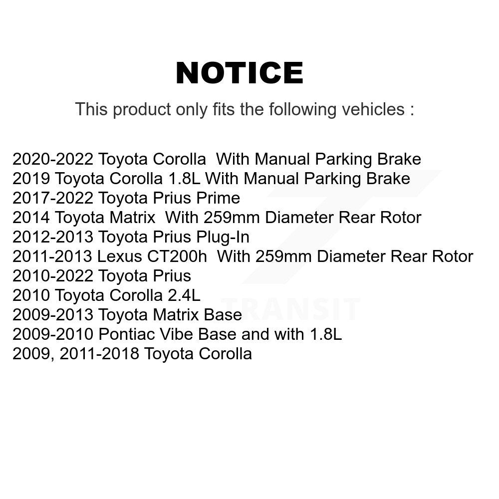 [Arrière] Kit de Disque et plaquette (semi-métallique) de frein pour Toyota Corolla Prius Matrix Prime Pontiac Vibe Lexus CT200h Plug-In K8F-101548