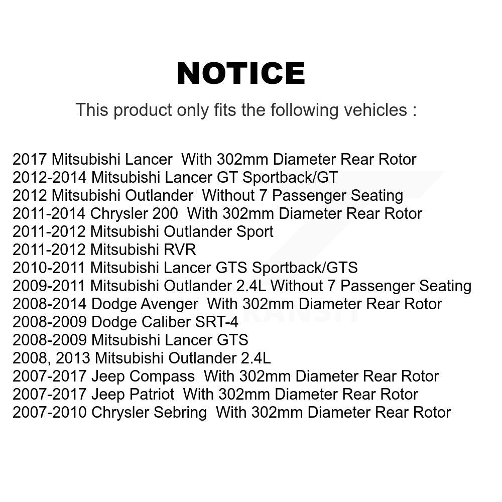 [Arrière] Kit de Disque et plaquette (semi-métallique) de frein pour Jeep Patriot Dodge Chrysler Compass Avenger 200 Mitsubishi Sebring Lancer Caliber Outlander Sport RVR K8F-101665