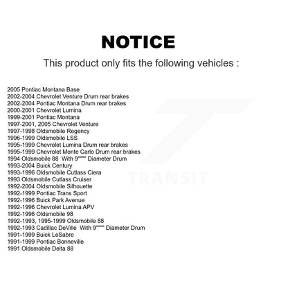 [Arrière] Kit de Tambour de frein pour Buick Century Chevrolet LeSabre Oldsmobile Venture Pontiac Lumina Montana 88 Silhouette Bonneville Cutlass Ciera Monte Carlo Park Avenue Cadillac K8N-100059