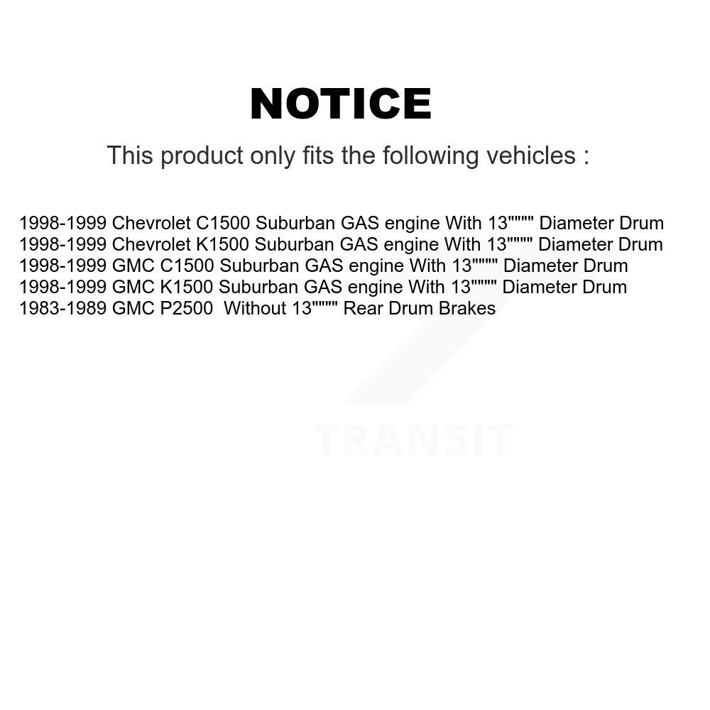 [Arrière] Kit de Tambour de frein pour Chevrolet K1500 Suburban C1500 GMC P2500 K8N-100092