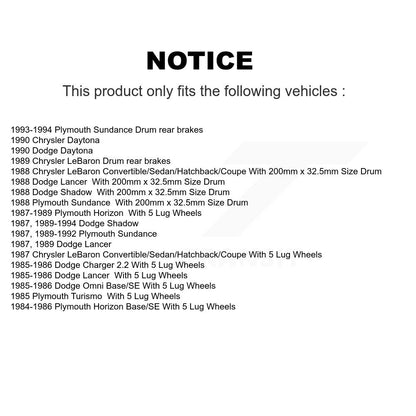 [Arrière] Tambour de frein pour Dodge Chrysler LeBaron Shadow Plymouth Omni K8N-100234