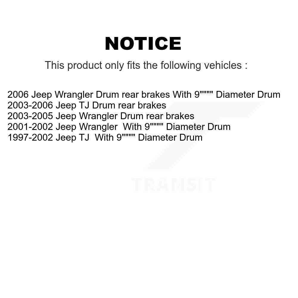 [Arrière] Kit de Tambour de frein pour Jeep Wrangler TJ K8N-100284