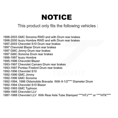 [Arrière] Kit de Tambour de frein pour Chevrolet S10 GMC Sonoma Blazer Camaro Jimmy Pontiac Firebird Isuzu Hombre Oldsmobile Bravada Typhoon LLV K8N-100287