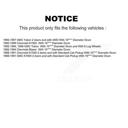 [Arrière] Kit de Tambour de frein pour K1500 Chevrolet GMC Yukon Blazer avec 10" Diameter K8N-100289