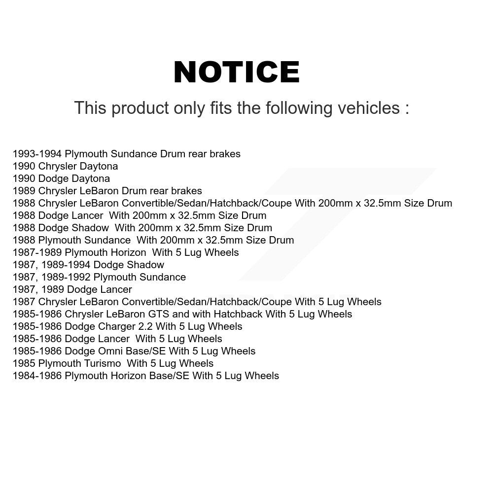 [Arrière] Tambour de frein pour Chrysler LeBaron Dodge Shadow Plymouth Sundance Omni K8N-100294