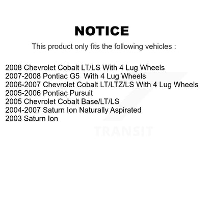 [Arrière] Kit de Tambour de frein pour Chevrolet Cobalt Saturn Ion Pontiac G5 Pursuit K8N-100358