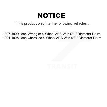 [Arrière] Kit de Tambour de frein pour Jeep Wrangler Cherokee avec 9" Diameter 4-Wheel ABS K8N-100405